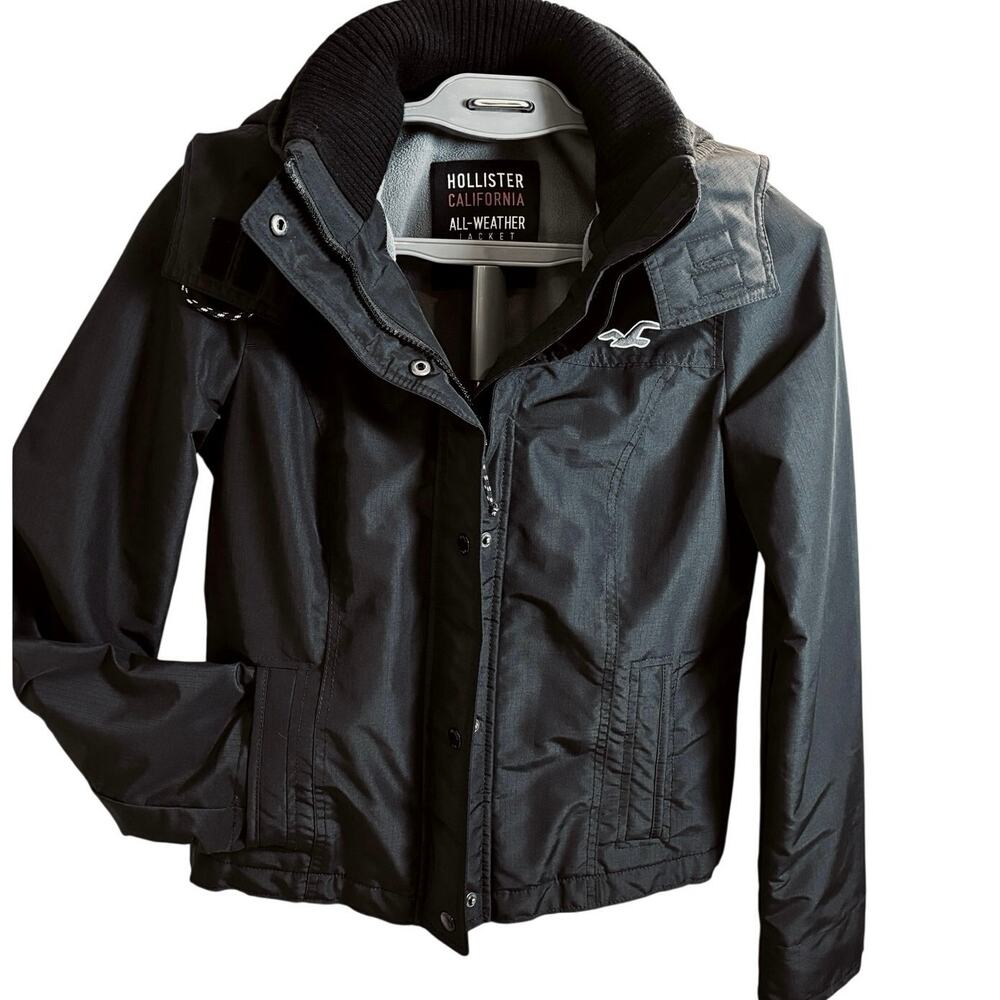 Hollister All-Weather Jacket Fleece Lined Hooded Women’s Size Lg Black